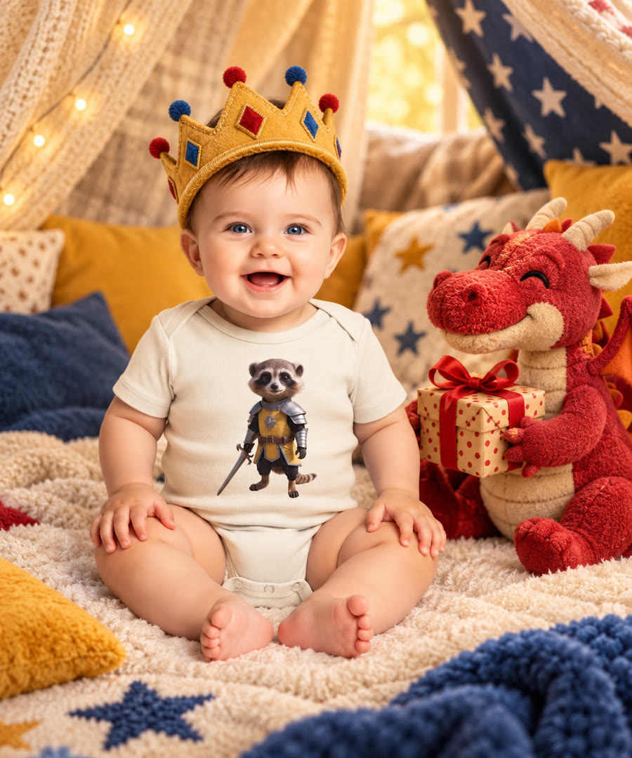 Body bébé avec animal chevalier et dragon en peluche, cadeau de naissance original